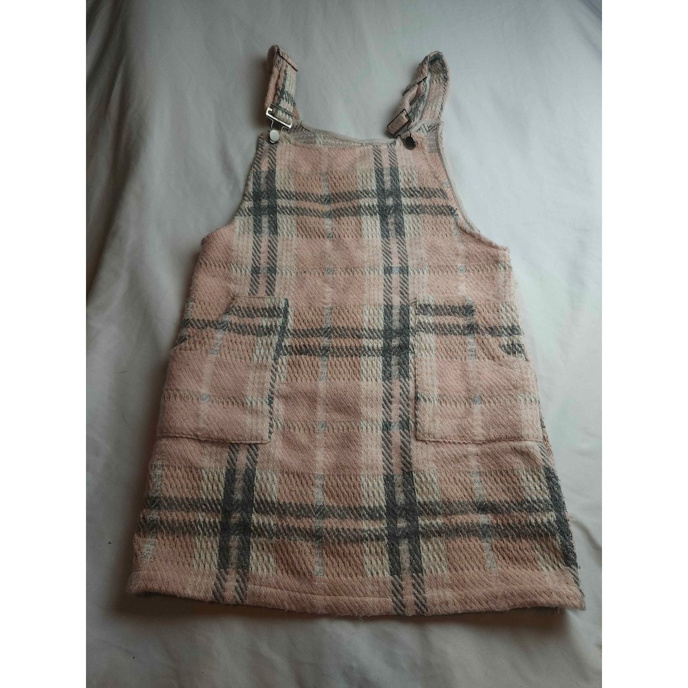 Paper Crane Pink Plaid Wool Blend Pinafore Mini Dress Small - Picture 2 of 9